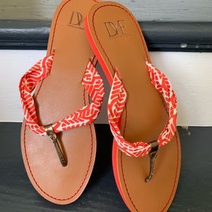 DVF orange/white fabric flip flops